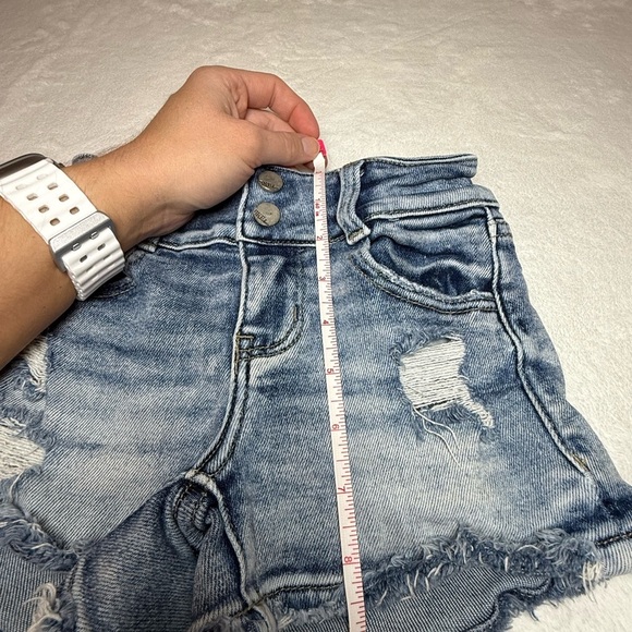 BKE Blue Distressed Jean Shorts with Elastic Adjustable Waistband - Picture 8 of 11